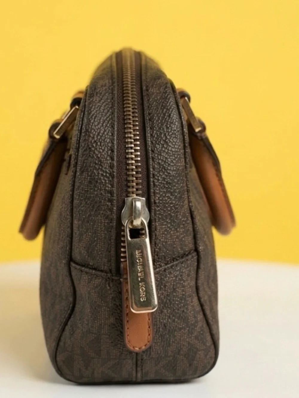 MINI so cute!!  Vintage Michael Kors Brown Logo Dome Mini Satchel